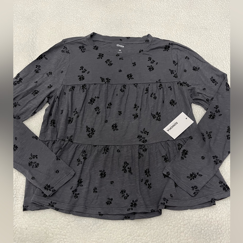 Sonoma Gray Ruffled Tiered Blouse